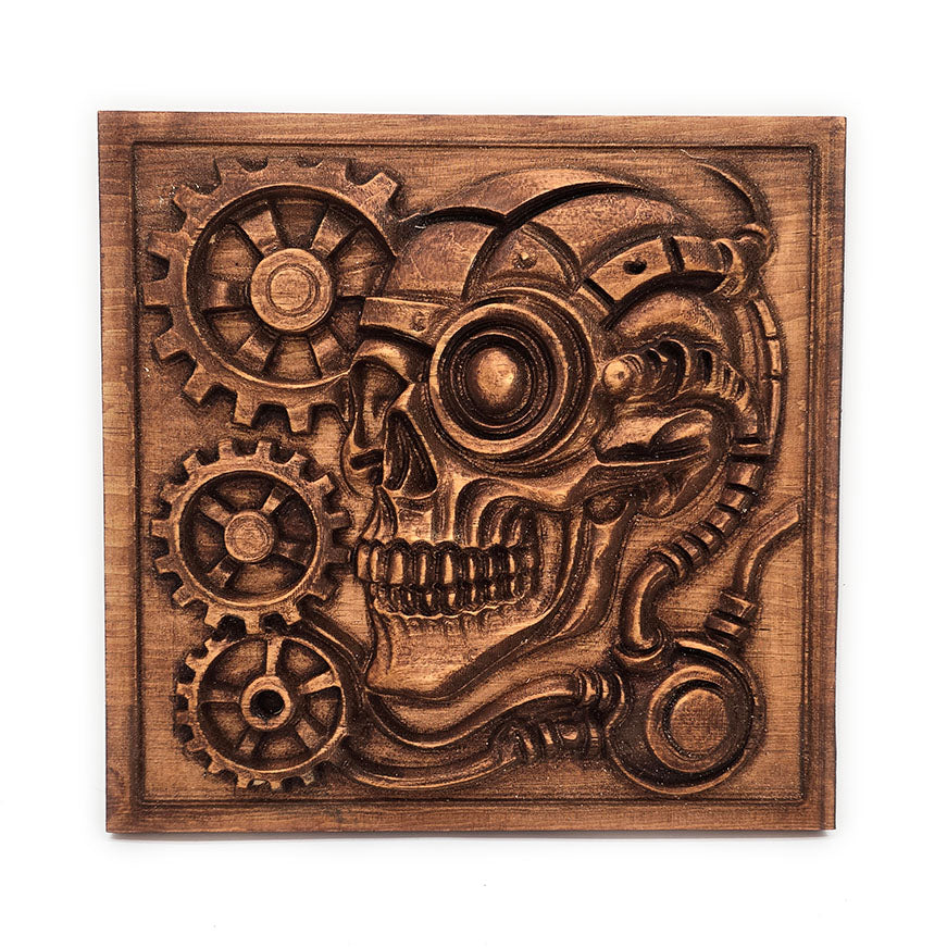 Mechanical Skull (Wood Carving)