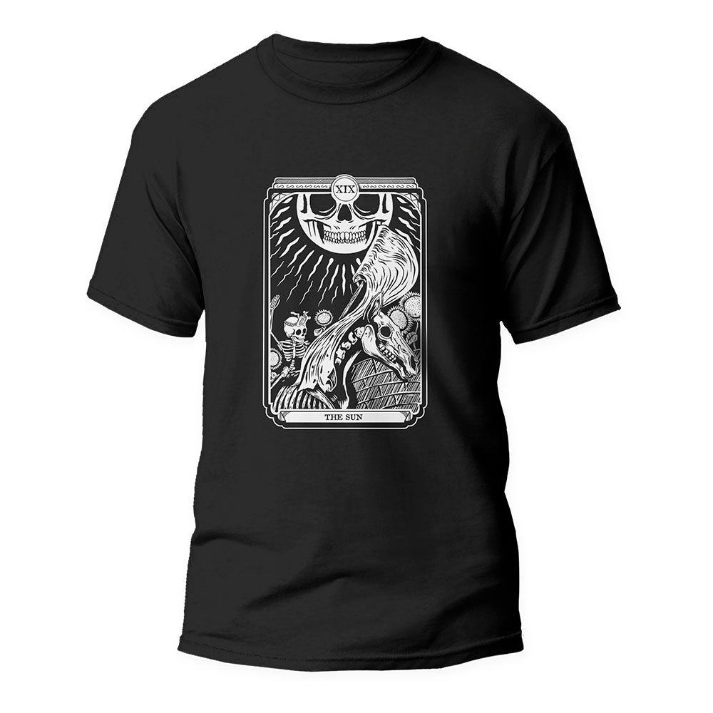 Black Tshirt with the sun tarot graphic on the front.