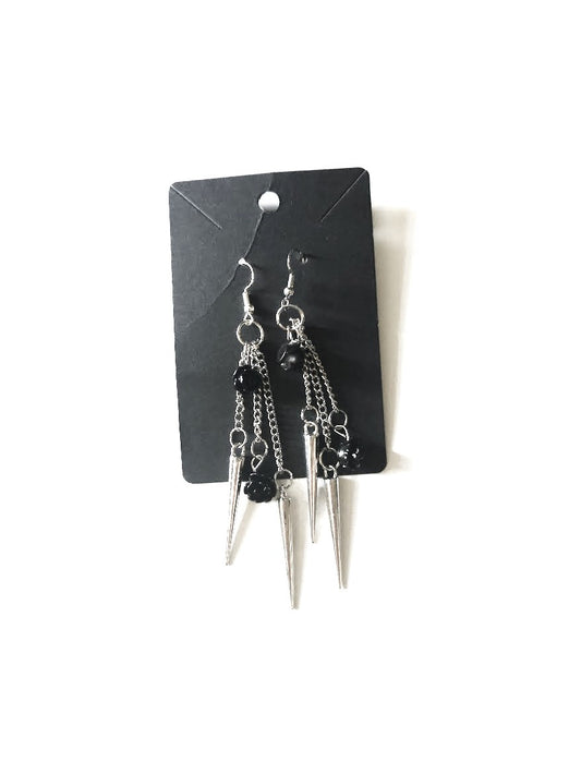 Spikes and Black Roses Earrings