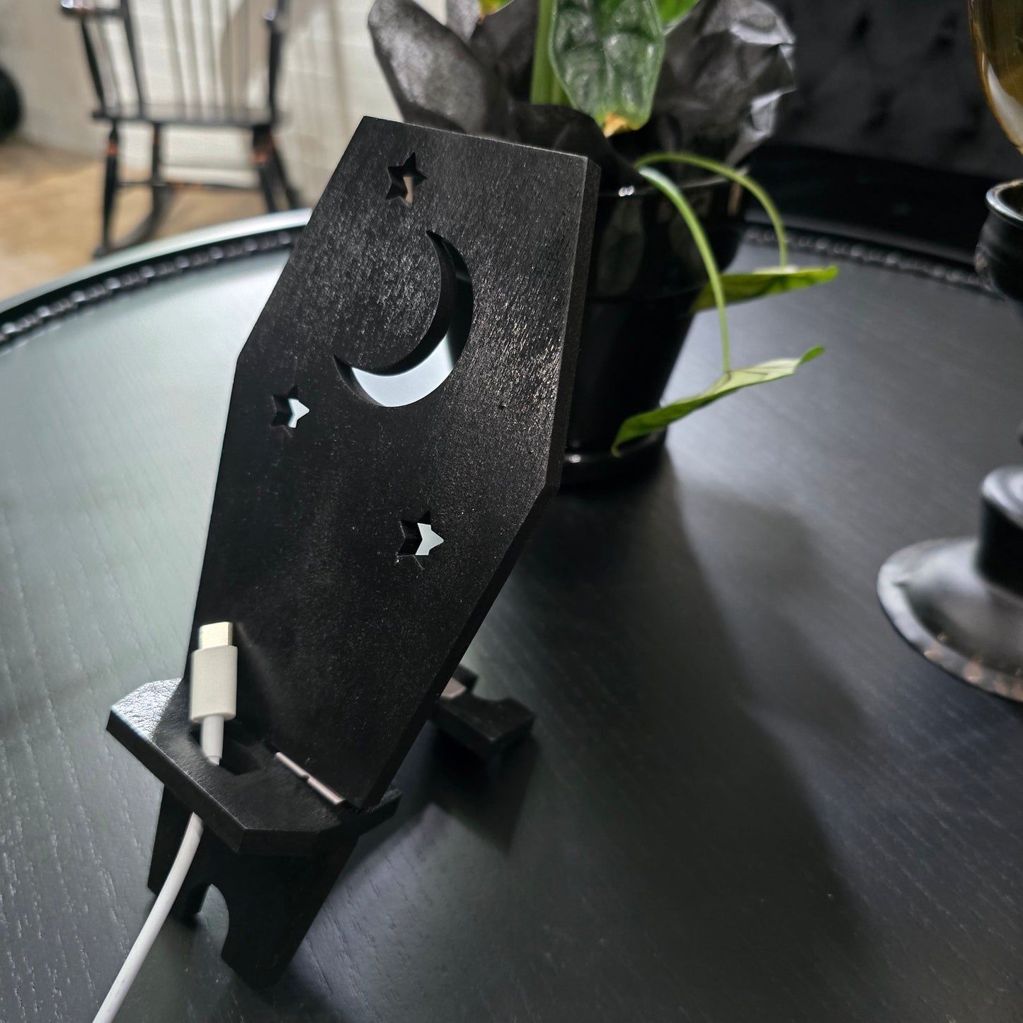 Coffin, Moon and Stars Phone Stand
