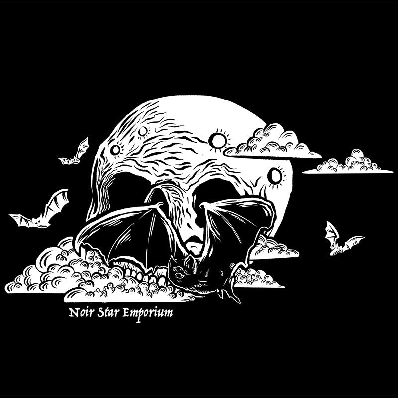 Black Tshirt with a Moon and Bat graphic on the front.