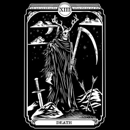 Black Tshirt with Death tarot graphic on the front.