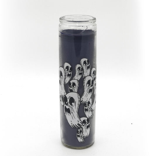 Black Candle in glass container with Ghost artwork