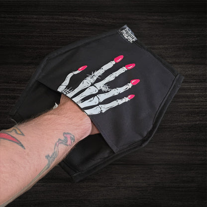 Skeleton Hand with Pink Nails Coffin Pot Holder