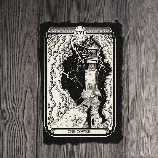 Tower Tarot Card Art Print on Handmade Cotton Paper
