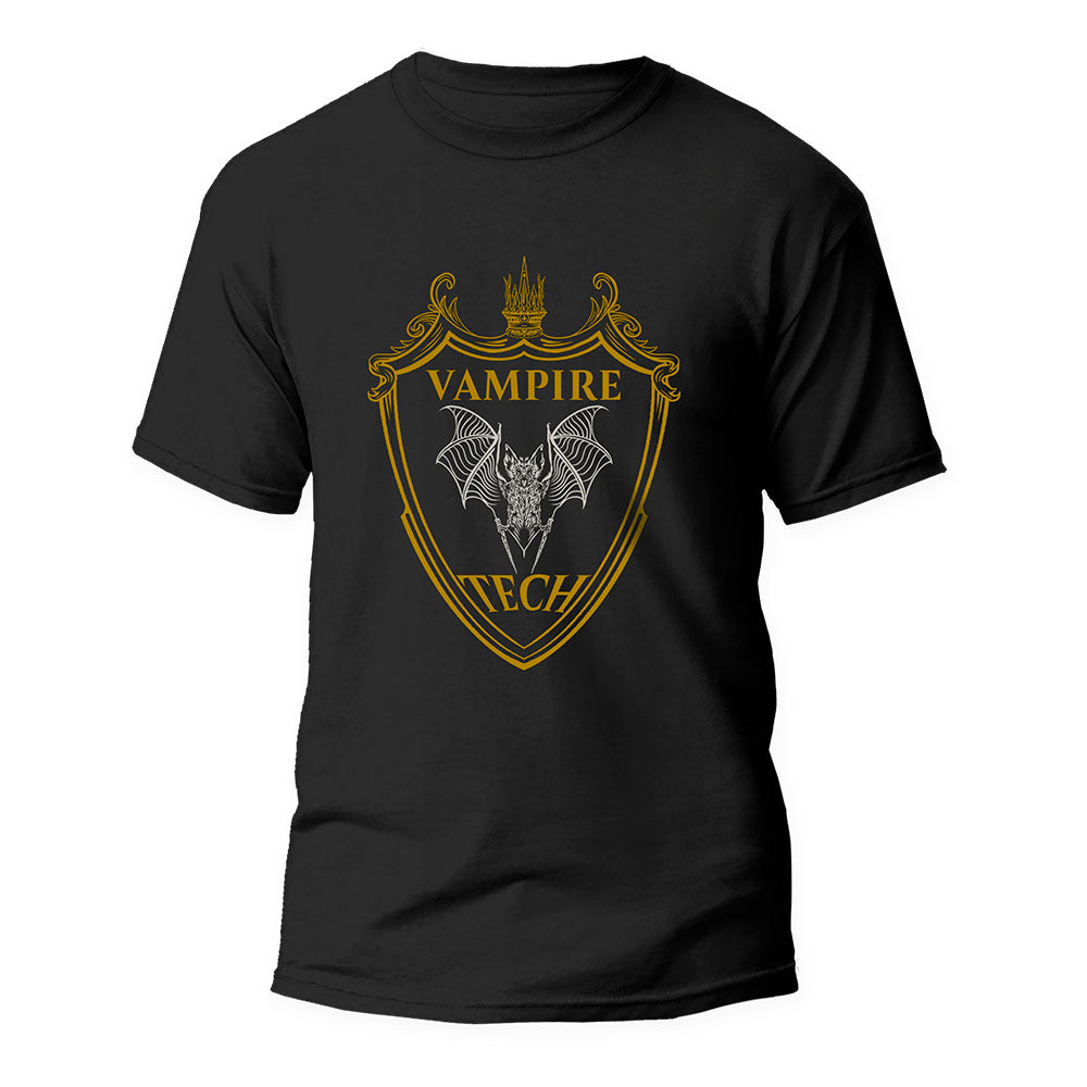 Black Tshirt with a vampire tech graphic on the front. 