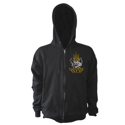 Black hoodie with a vampire tech graphic