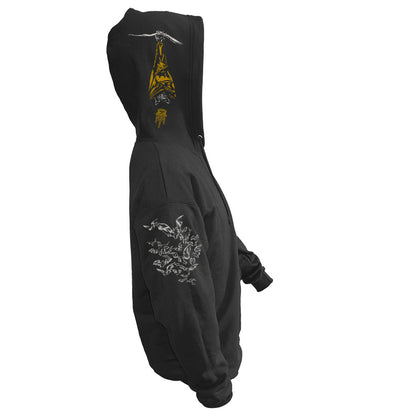 Black hoodie with a vampire tech graphic